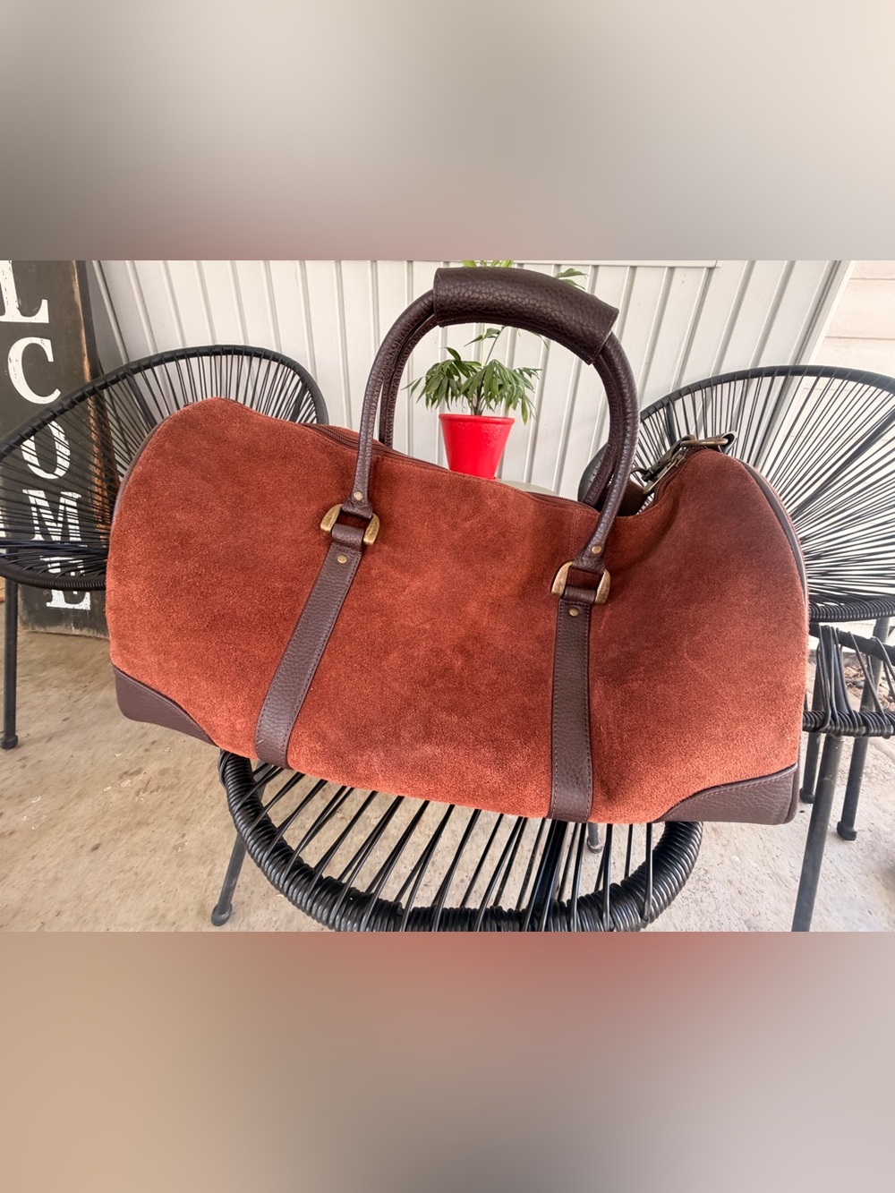 Marlboro Rust Brown Suede Travel Duffel with Dark Brown Leather Trim